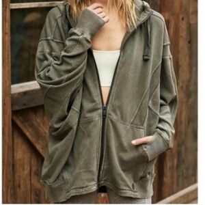 FREE PEOPLE Movement Acid Washed Olive Zip-Up Hoodie Jacket